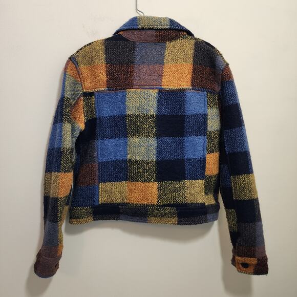 House of Harlow 1960 wool blend plaid cropped button front shacket woman's sz XS - Picture 3 of 8